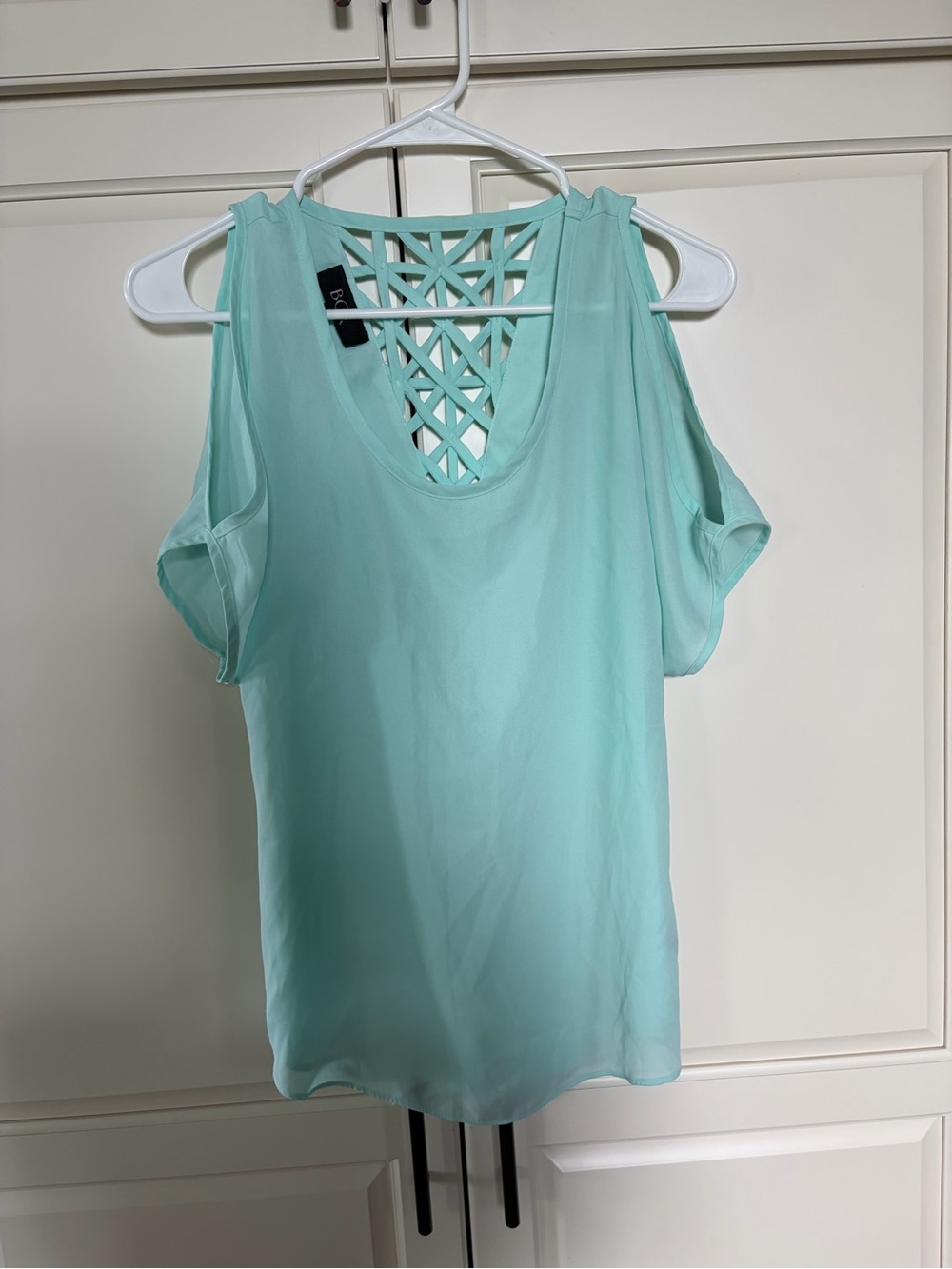 BCX Turquoise Cold-Shoulder Short Sleeve Blouse w/ Lattice Back- Women’s S